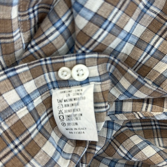 Billy Reid Italian Linen Long Sleeve Button Down Plaid Shirt - Picture 9 of 10